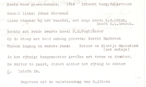 F23 Intocht burgemeester Arriens, 1918, tekst